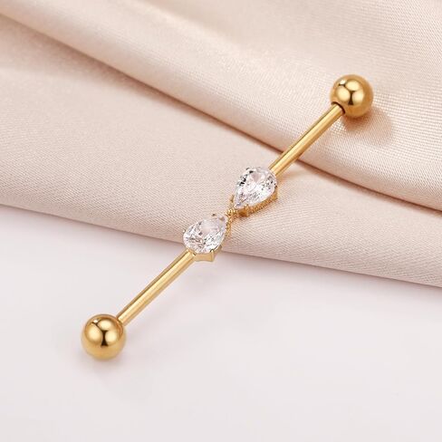 GAGABODY Industrial Barbell Industrial Bar Jewelry 14g Industrial Piercing Jewelry CZ Industrial Bar Piercing 14G Cartilage Earring G23 Titanium Industrial Earrings for Women in Kuwait