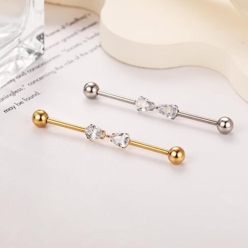 GAGABODY Industrial Barbell Industrial Bar Jewelry 14g Industrial Piercing Jewelry CZ Industrial Bar Piercing 14G Cartilage Earring G23 Titanium Industrial Earrings for Women in Kuwait
