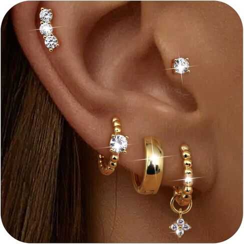 دوخايس صغيرة الذهب ترصيع الأزرار أقراط 14 كيلو الذهب مطلي أقراط للنساء العصرية 925 الجنيه الفضية الفضة حلق ropring مجموعات القرط hypoallergenic in Saudi Arabia