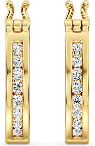 Gilded Lab-Grown Diamond Fashion Hoop Earrings, 1/4 CTTW, SI1 F Color, Sterling Silver & 14K Gold-Plated, Elegant & Ethical Jewelry for Women, Gift Box Included, Perfect for Anniversaries & Gifts in Saudi Arabia