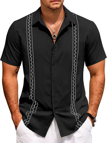 قمصان Guayabera الكوبية COOFANDY للرجال للرجال الأكمام القصير الزر غير الرسمي لأسفل قمصان الإجازة الصيفية in Saudi Arabia