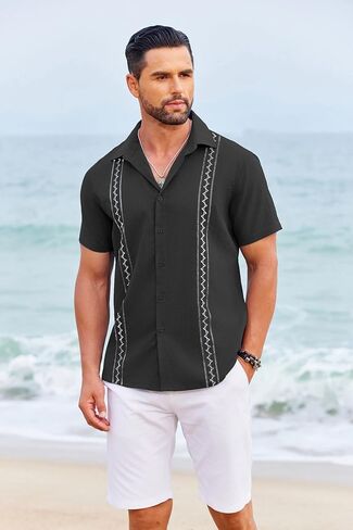 قمصان Guayabera الكوبية COOFANDY للرجال للرجال الأكمام القصير الزر غير الرسمي لأسفل قمصان الإجازة الصيفية in Saudi Arabia