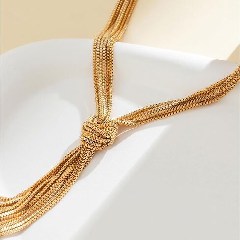 Chunky Long Gold Statement Y Necklace for Women Thick Vintage Round Ball Choker Multi Layered Knot Tassel Necklaces Trendy Hip Hop Exaggerated Jewelry in Saudi Arabia