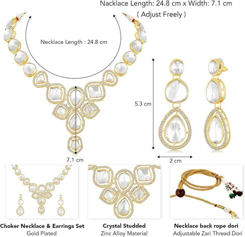 Aheli Synthetic Stone & CZ Studded Necklace Earrings & Maangtikka Set Ethnic Jewellery Gift for Women in Saudi Arabia