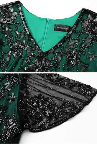 1920S Gatsby Floral Short Sleeve Sequin Mermaid Formal Evening Dress with 20s Headband Necklace Accessories Set in Kuwait