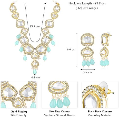 Aheli Synthetic Stone & CZ Studded Necklace Earrings & Maangtikka Set Ethnic Jewellery Gift for Women in Saudi Arabia