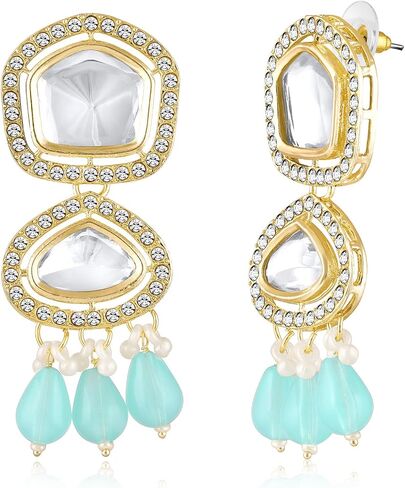 Aheli Synthetic Stone & CZ Studded Necklace Earrings & Maangtikka Set Ethnic Jewellery Gift for Women in Saudi Arabia
