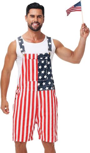 Aobute Men 4th of July Denim Bibs Sails Flag American Print Shorts bemsuit in Saudi Arabia