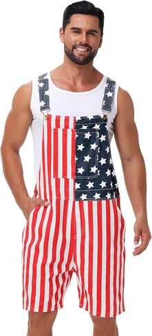 Aobute Men 4th of July Denim Bibs Sails Flag American Print Shorts bemsuit in Saudi Arabia