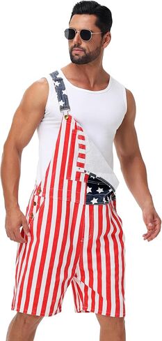Aobute Men 4th of July Denim Bibs Sails Flag American Print Shorts bemsuit in Saudi Arabia