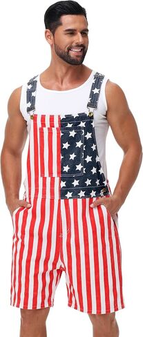Aobute Men 4th of July Denim Bibs Sails Flag American Print Shorts bemsuit in Saudi Arabia