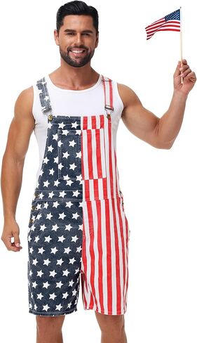 Aobute Men 4th of July Denim Bibs Sails Flag American Print Shorts bemsuit in Saudi Arabia