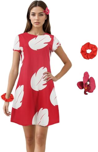 Poboola Lilo Costume Adult Lilo Dress Women Red Hawaiian Dress Halloween Cosplay Summer Island Princess Party Novelty Outfit in Kuwait