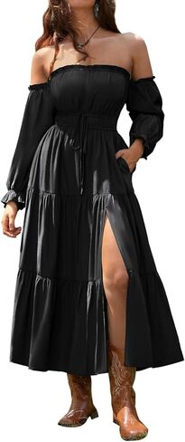 Scarlet Darkness Women's Renaissance Dress Off Shoulder Long Sleeve Flowy Dresses with Slit in Saudi Arabia