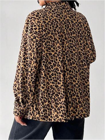 MakeMeChic Women's Plus Size Leopard Print Button Down Blouse Coat Long Sleeve Collared Outerwear in Saudi Arabia