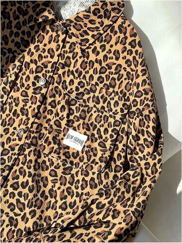 MakeMeChic Women's Plus Size Leopard Print Button Down Blouse Coat Long Sleeve Collared Outerwear in Saudi Arabia