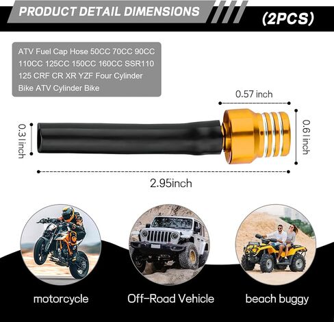 2PCS Breather Hose Gas Fuel Tank Cap, One Way Fuel Tank Vent Valve Tube, Universal CNC Aluminum Breather Hose for ATV Quad CRF KLX DRZ Pit Dirt Bike Off-road Motorcycle (Yellow) in Saudi Arabia