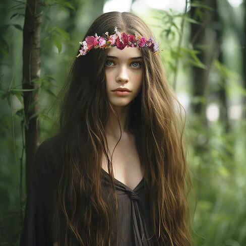 Vivivalue Adjustable Flower Headband Women Floral Crown Hair Wreath Flower Headpiece Halo Boho with Ribbon Wedding Party Festival Photos Maroon in Kuwait
