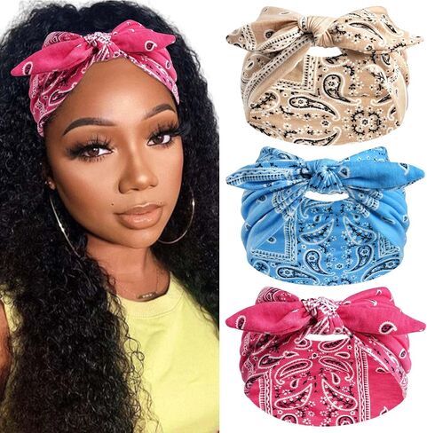 عصابات رأس باندانا Paisley طباعة عصابات عريضة للنساء القوس رئيس الرأس لفائف الرأس غير قسيمة الشعر معقدة وشاح الشاح in Kuwait