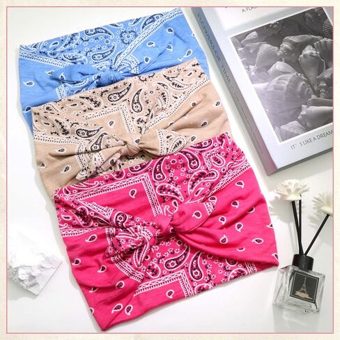 عصابات رأس باندانا Paisley طباعة عصابات عريضة للنساء القوس رئيس الرأس لفائف الرأس غير قسيمة الشعر معقدة وشاح الشاح in Kuwait