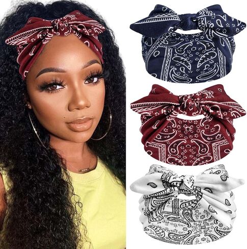 عصابات رأس باندانا Paisley طباعة عصابات عريضة للنساء القوس رئيس الرأس لفائف الرأس غير قسيمة الشعر معقدة وشاح الشاح in Kuwait
