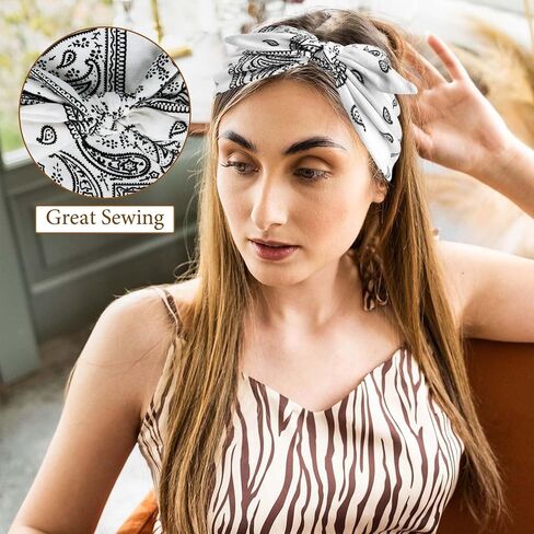 عصابات رأس باندانا Paisley طباعة عصابات عريضة للنساء القوس رئيس الرأس لفائف الرأس غير قسيمة الشعر معقدة وشاح الشاح in Kuwait