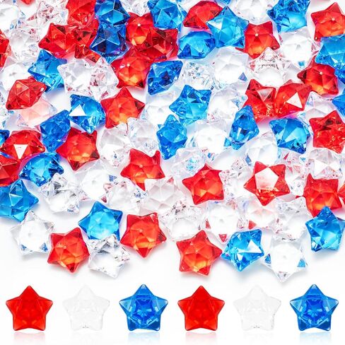 QEQEKAKA 60 PCS Vase Filler Acrylic Star Gems 4th of July Star Crystals Gems Decorations, for Memorial Day & Independence Day Decorations, Patriotic Party Red White and Blue Decorations in Saudi Arabia