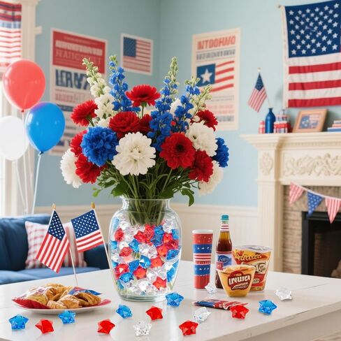 QEQEKAKA 60 PCS Vase Filler Acrylic Star Gems 4th of July Star Crystals Gems Decorations, for Memorial Day & Independence Day Decorations, Patriotic Party Red White and Blue Decorations in Saudi Arabia