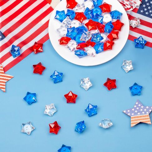 QEQEKAKA 60 PCS Vase Filler Acrylic Star Gems 4th of July Star Crystals Gems Decorations, for Memorial Day & Independence Day Decorations, Patriotic Party Red White and Blue Decorations in Saudi Arabia
