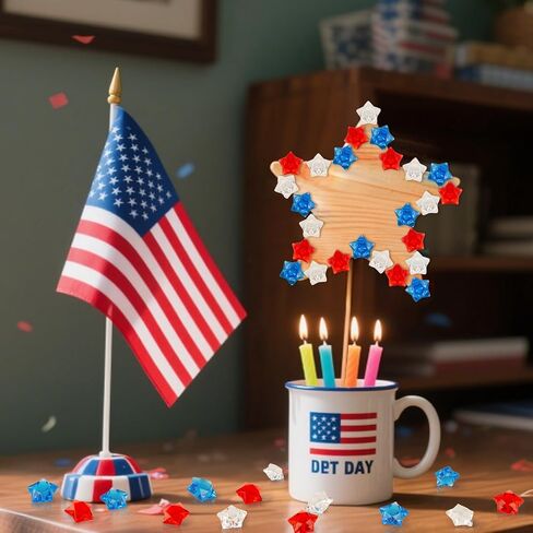 QEQEKAKA 60 PCS Vase Filler Acrylic Star Gems 4th of July Star Crystals Gems Decorations, for Memorial Day & Independence Day Decorations, Patriotic Party Red White and Blue Decorations in Saudi Arabia