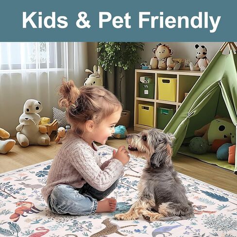 Instellar Washable Nursery Playroom Area Rug 5x7, Animal Print Jungle Rugs for Kids’ Bedroom Living Room, Soft Non-Slip Stain Resistant Tiger Carpet, Beige in Saudi Arabia