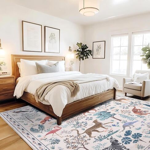 Instellar Washable Nursery Playroom Area Rug 5x7, Animal Print Jungle Rugs for Kids’ Bedroom Living Room, Soft Non-Slip Stain Resistant Tiger Carpet, Beige in Saudi Arabia