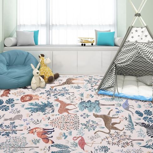 Instellar Washable Nursery Playroom Area Rug 5x7, Animal Print Jungle Rugs for Kids’ Bedroom Living Room, Soft Non-Slip Stain Resistant Tiger Carpet, Beige in Saudi Arabia
