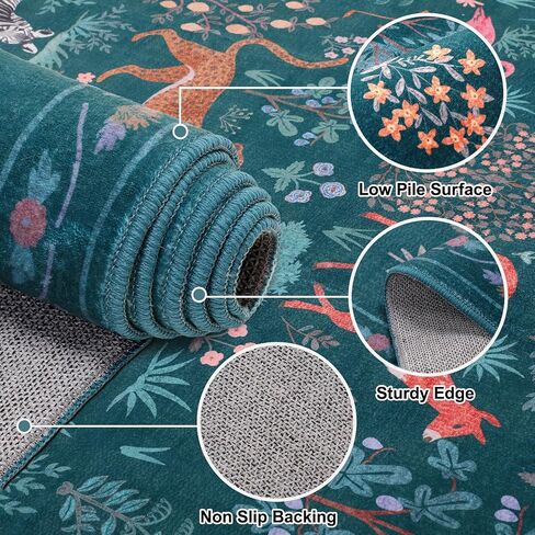 Instellar Washable Nursery Playroom Area Rug 5x7, Animal Print Jungle Rugs for Kids’ Bedroom Living Room, Soft Non-Slip Stain Resistant Tiger Carpet, Beige in Saudi Arabia