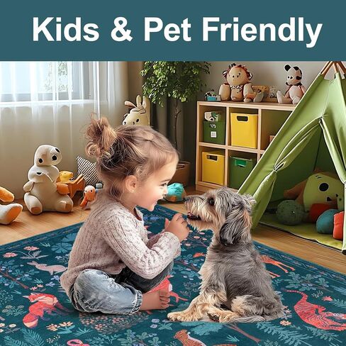 Instellar Washable Nursery Playroom Area Rug 5x7, Animal Print Jungle Rugs for Kids’ Bedroom Living Room, Soft Non-Slip Stain Resistant Tiger Carpet, Beige in Saudi Arabia