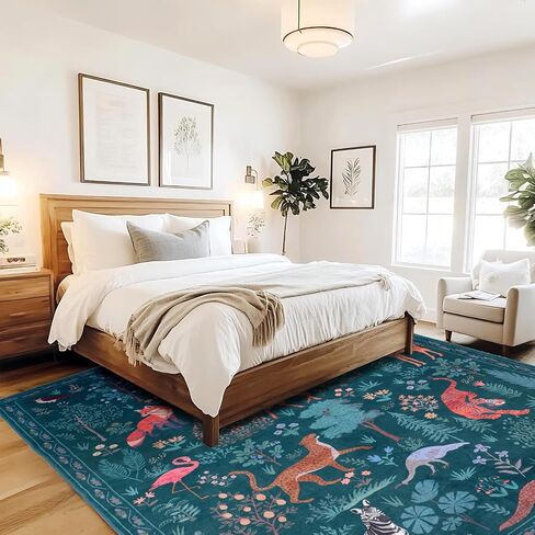 Instellar Washable Nursery Playroom Area Rug 5x7, Animal Print Jungle Rugs for Kids’ Bedroom Living Room, Soft Non-Slip Stain Resistant Tiger Carpet, Beige in Saudi Arabia