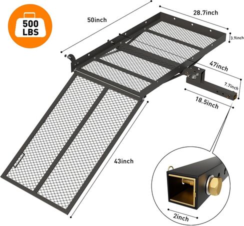 WILDROAD Hitch Cargo Carrier with Ramp 50" x 29" x 4" 500 LBS Folding Trailer Hitch Cargo Carrier Fits 2" Receiver with Hitch Stabilizer and 4pcs Ratchet Straps in Saudi Arabia