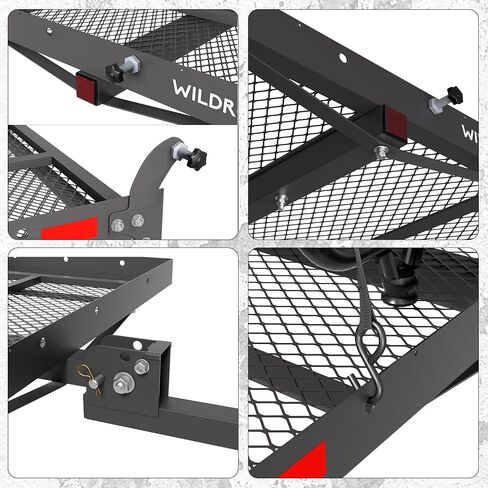 WILDROAD Hitch Cargo Carrier with Ramp 50" x 29" x 4" 500 LBS Folding Trailer Hitch Cargo Carrier Fits 2" Receiver with Hitch Stabilizer and 4pcs Ratchet Straps in Saudi Arabia
