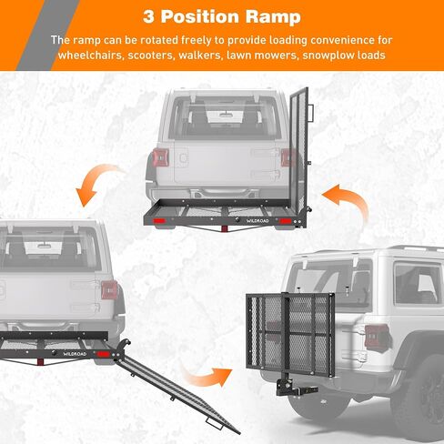 WILDROAD Hitch Cargo Carrier with Ramp 50" x 29" x 4" 500 LBS Folding Trailer Hitch Cargo Carrier Fits 2" Receiver with Hitch Stabilizer and 4pcs Ratchet Straps in Saudi Arabia