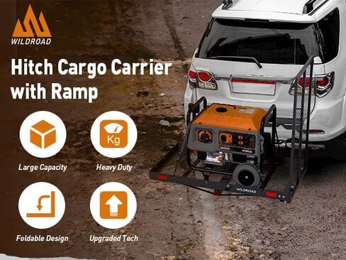 WILDROAD Hitch Cargo Carrier with Ramp 50" x 29" x 4" 500 LBS Folding Trailer Hitch Cargo Carrier Fits 2" Receiver with Hitch Stabilizer and 4pcs Ratchet Straps in Saudi Arabia