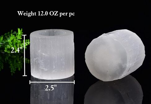 AMOYSTONE Selenite Tealight Holders Natural Crystal Candle Holders Decorative Tealight Candlestick White Candle Stand 2.5" 2PC in Saudi Arabia