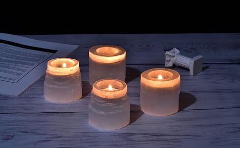 AMOYSTONE Selenite Tealight Holders Natural Crystal Candle Holders Decorative Tealight Candlestick White Candle Stand 2.5" 2PC in Saudi Arabia