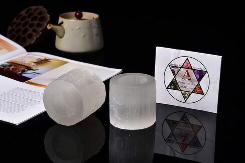AMOYSTONE Selenite Tealight Holders Natural Crystal Candle Holders Decorative Tealight Candlestick White Candle Stand 2.5" 2PC in Saudi Arabia