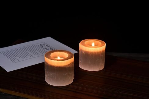 AMOYSTONE Selenite Tealight Holders Natural Crystal Candle Holders Decorative Tealight Candlestick White Candle Stand 2.5" 2PC in Saudi Arabia