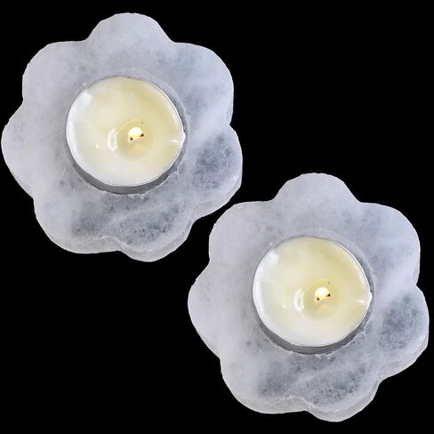 AMOYSTONE Selenite Tealight Holders Natural Crystal Candle Holders Decorative Tealight Candlestick White Candle Stand 2.5" 2PC in Saudi Arabia