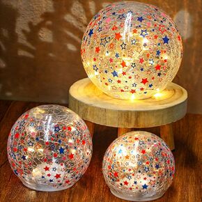Mudder 3 PCS 4th of July Decorations 4 "5" 6 "Night Night Light Red White Blue Stars Crackle Class Class Class Centerdes Lead American Flag Lamp for Independence Day Memorial Decors Decor