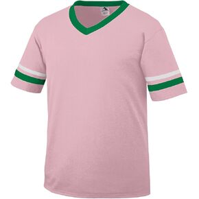 Augusta Sportswear Men's L Sleeve Stripe Jersey, Light Pink/Kelly/White, Large