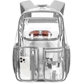 Cusangel Clear Backpack for Girls Women TPU Large bookbag Heavy Duty See Through Plastic Transparent Bookbag for Sport Event,Stadium Events&Work Backpacks(17.5in-Pink)