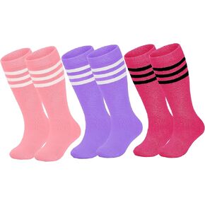 3 Pairs Kids Toddler Baseball Socks Youth Soccer Softball Sock Boys Girls Athletic Tball Knee High Socks 1-11T