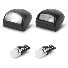 License Plate Light Lamp Lens White 6000K LED Bulbs Black Rear Housing 1999-2013 Chevy Silverado GMC Sierra 1500 2500 3500 Suburban Tahoe Avalanche Ca-dillac, Pack of 2 Tag Lamp